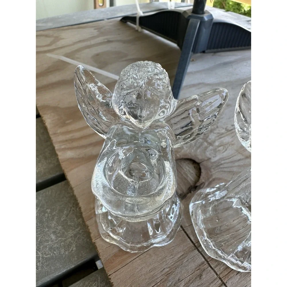 VTG Centurion Collection Angel‎ Candle Holders Set of 2 Glass W/Box About 4 Inch